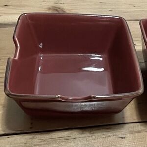 2 POTTERY BARN Asian Square Bowls Paprika ~ Chopstick Rests